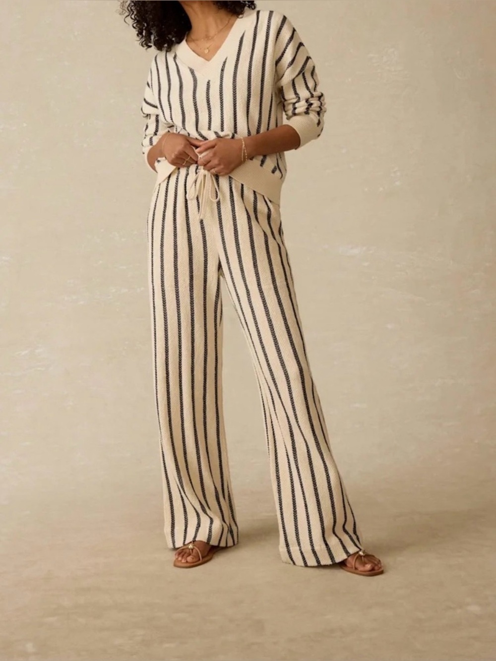 Faherty Laidback Dockside Pant Moon Shadow Stripe Cream Black Size Large